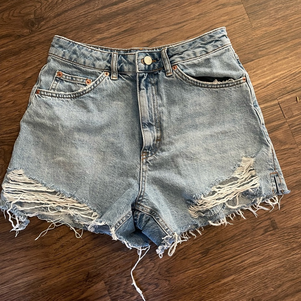 Topshop distressed denim shorts
